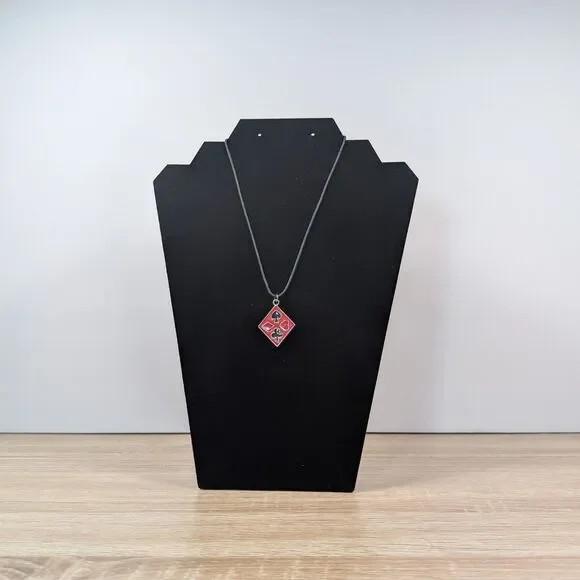 18” Black Cord Necklace w/ Red Playing Card Suit Pendant - Picture 1 of 1